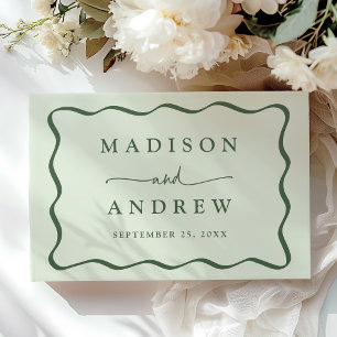 Modern Green Wavy Frame Photo Wedding Guest Book