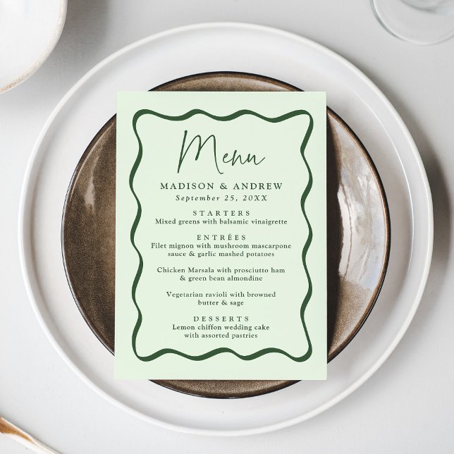 Modern Green Wavy Frame Wedding Menu (Creator Uploaded)