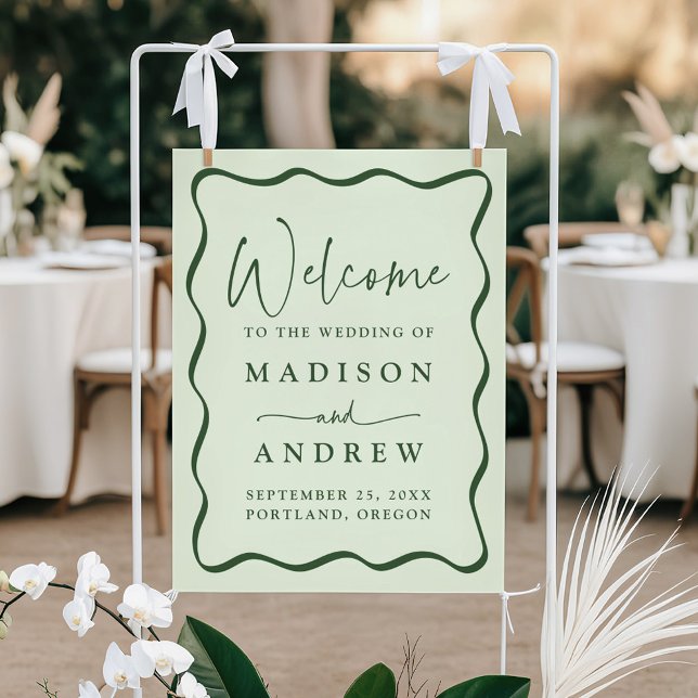 Modern Green Wavy Frame Wedding Welcome Poster (Creator Uploaded)