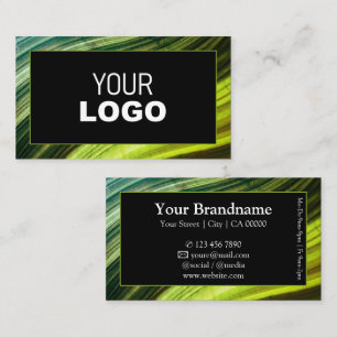 Modern Green Wavy Wooden Wood Style Frame add Logo Business Card