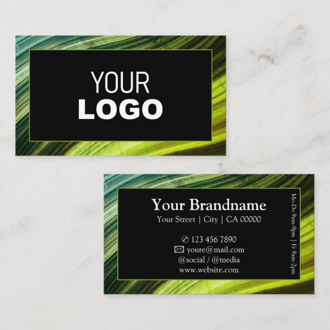 Modern Green Wavy Wooden Wood Style Frame add Logo Business Card (Front/Back)