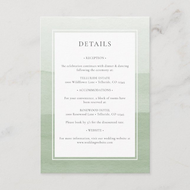 Modern Green Wedding Enclosure Card (Front)