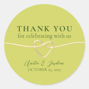 Modern Green Wedding Thank You Classic Round Sticker