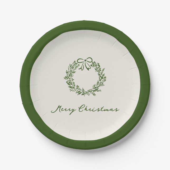 Modern Green Whimsical Christmas Paper Plate (Front)