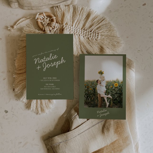 Modern Green Whimsical Summer Photo Wedding Invitation (Creator Uploaded)
