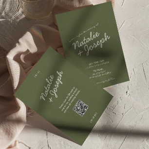 Modern Green Whimsical Summer QR Code Wedding Invitation