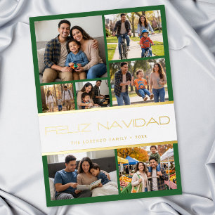 Modern Green White 7 Photo Collage Feliz Navidad