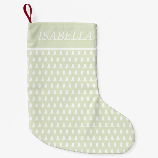 Modern Green White Christmas Tree Pattern Name Small Christmas Stocking (Front)