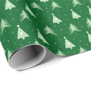 Modern Green & White Christmas Trees Holiday Wrapping Paper
