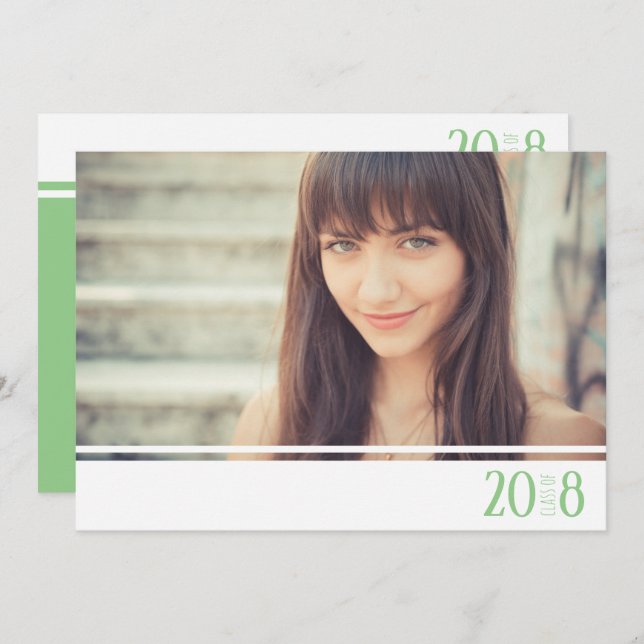 Modern Green & White Class of Photo Invitations (Front/Back)