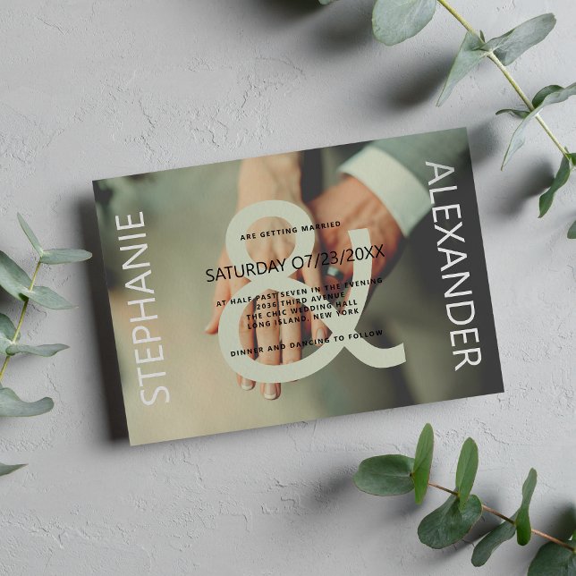 Modern green white custom photo ampersand wedding invitation (Modern green white custom photo ampersand wedding )