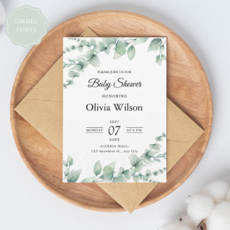 Modern Green & White Floral Patter Design Invitation