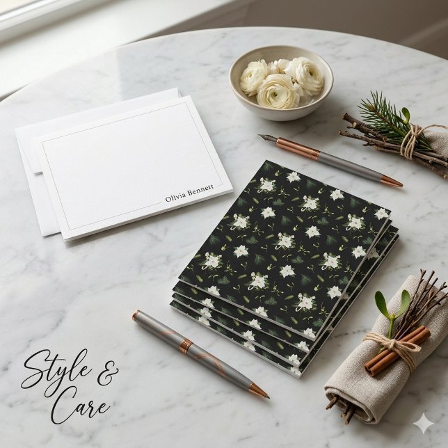 Modern Green White Floral Pattern Note Card Design (Modern Green White Floral Pattern Note Card Design)