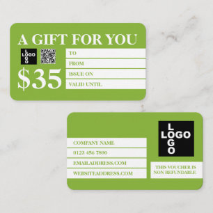 Modern Green & White Gift Certificate Cards