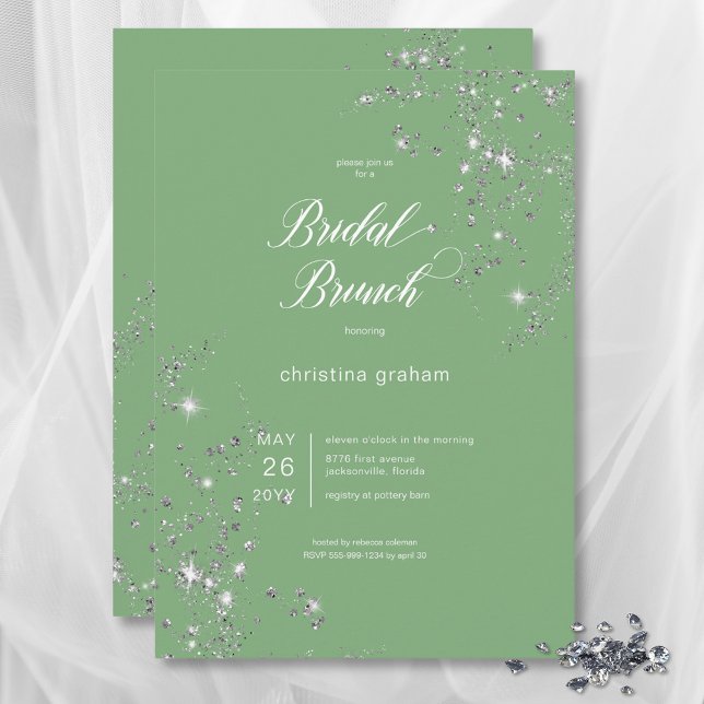 Modern Green & White Glam Diamonds Bridal Brunch Invitation (Modern Green & White Glam Diamonds Bridal Brunch Invitation)