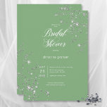 Modern Green & White Glam Diamonds Bridal Shower Invitation<br><div class="desc">Capture the essence of timeless sophistication with our exquisite bridal shower invitations. Crafted with a soft sage green background and adorned with modern white text, these invitations exude class and style. Minimalistic yet captivating, our invitations feature a cluster spray of sparkling diamonds scattered at opposite corners, adding a touch of...</div>