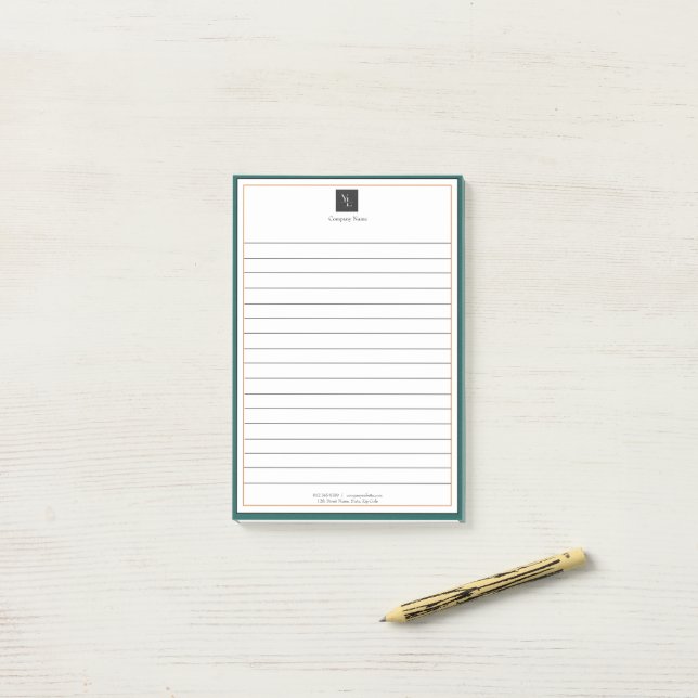 Modern Green White Gold with Business Logo Post-it Notes (On Desk)
