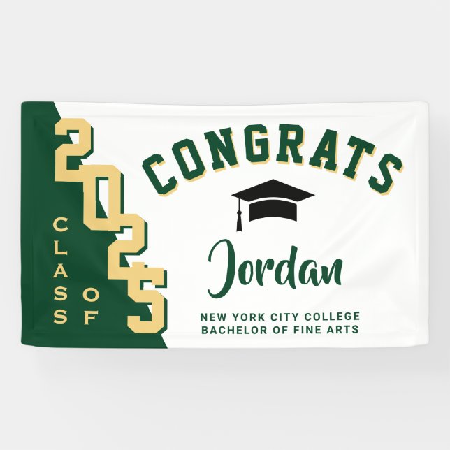 Modern Green White Graduation Class of 2025 Party Banner (Horizontal)