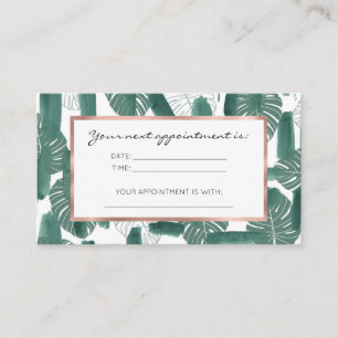 Modern Green White Monstera Leaves Brushstrokes Appointment Card