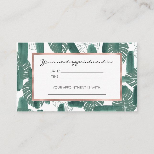 Modern Green White Monstera Leaves Brushstrokes Appointment Card (Front)