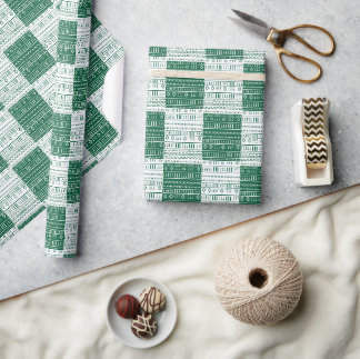 Modern Green & White Mudcloth African Inspired Hol Wrapping Paper