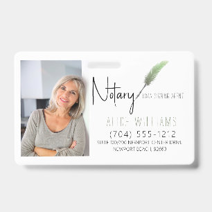 Modern Green & White Notary Photo Business ID Badge