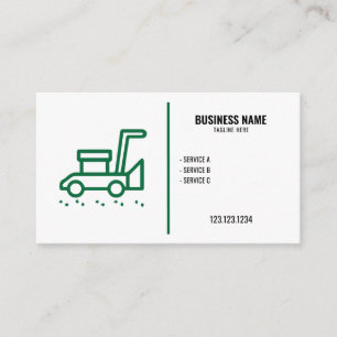 Modern Green & White Simple Lawnmower Landscaping Business Card