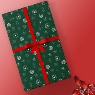 Modern Green & White Snowflakes Christmas Wrapping Paper