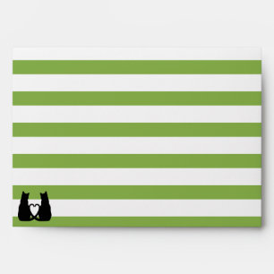 Modern Green & White Striped Cats Silhouette Envel Envelope