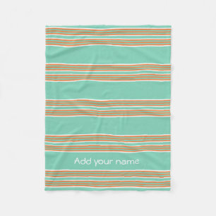 Modern Green White Stripes Personalised Fleece Blanket