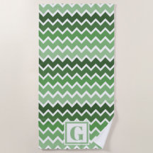 Modern Green White Zigzag Lines Monogram