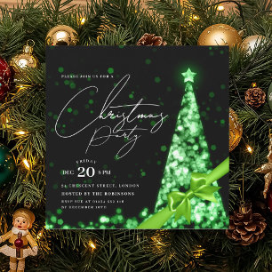 MODERN Green Winter Christmas Tree Bow Party  Invitation