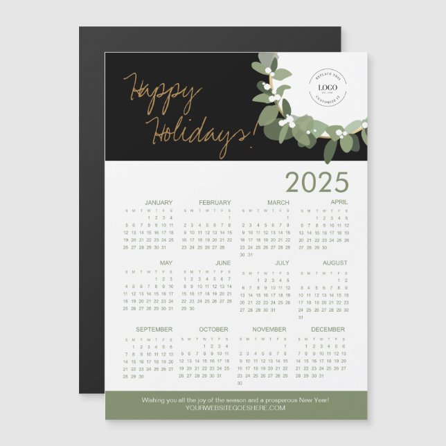Modern Green Wreath black Logo here 2025 Calendar (Front/Back)