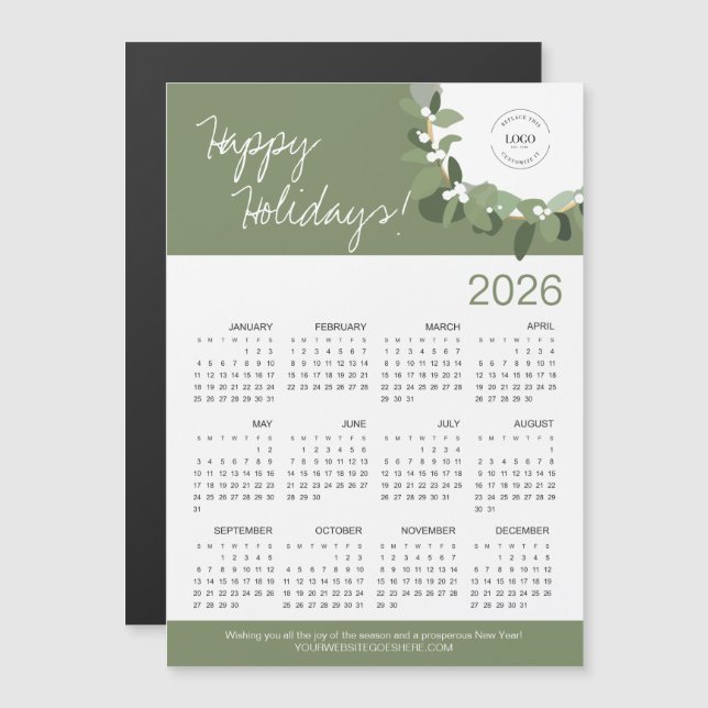 Modern Green Wreath Your Logo here 2025 Calendar (Front/Back)