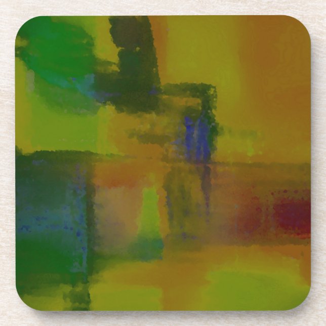 Modern Green Yellow Abstract Coaster (Front)