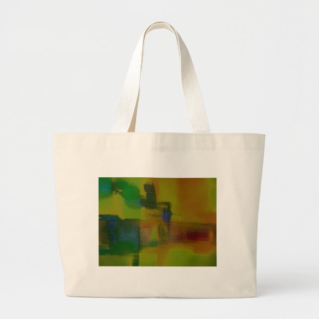 Modern Green Yellow Abstract Large Tote Bag (Front)