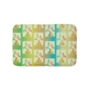 Modern Green, yellow and blue Tulip Couple pattern Bath Mat