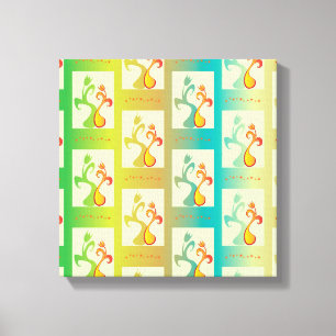 Modern Green, yellow and blue Tulip Couple pattern Canvas Print