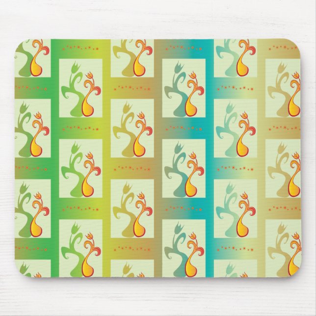 Modern Green, yellow and blue Tulip Couple pattern Mouse Pad (Front)