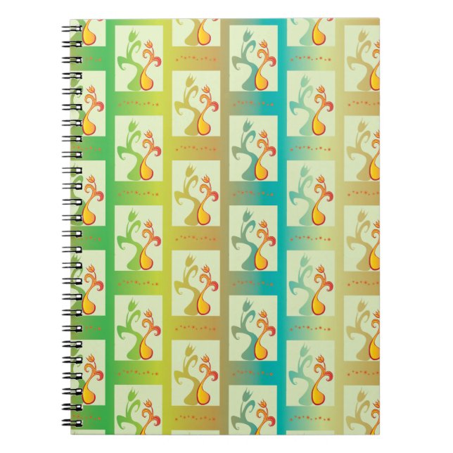 Modern Green, yellow and blue Tulip Couple pattern Spiral Notebook (Front)