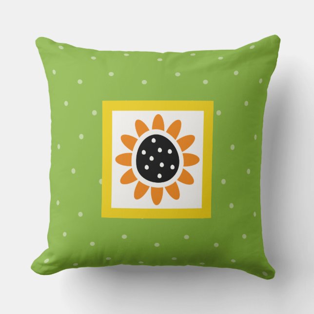 Modern Green Yellow Sunflower Polka Dot Pattern Cushion (Front)