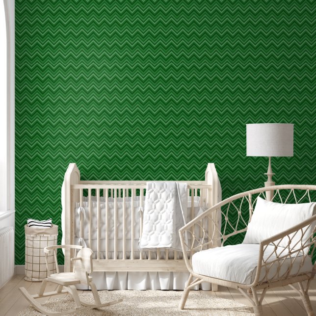 Modern Green Zig Zag Striped Wallpaper (Kids)