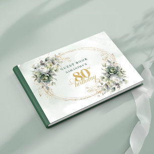 Modern Greenery and Gold 80th Birthday Guest Book