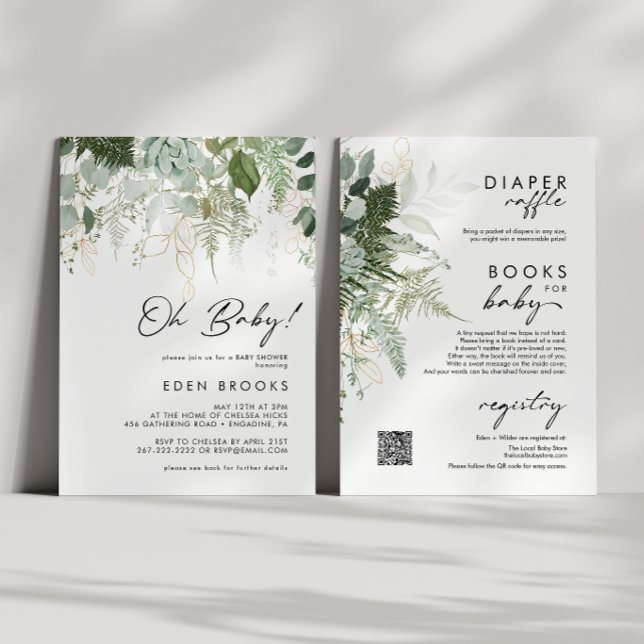 Modern Greenery and Gold All In One Baby Shower Invitation (Creator Uploaded)