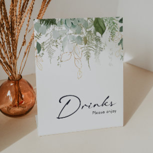 Modern Greenery and Gold Baby Shower Drinks Pedestal Sign