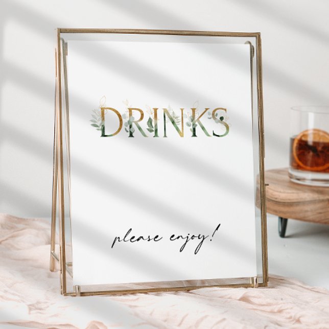 Modern Greenery and Gold Baby Shower Drinks Sign (Creator Uploaded)