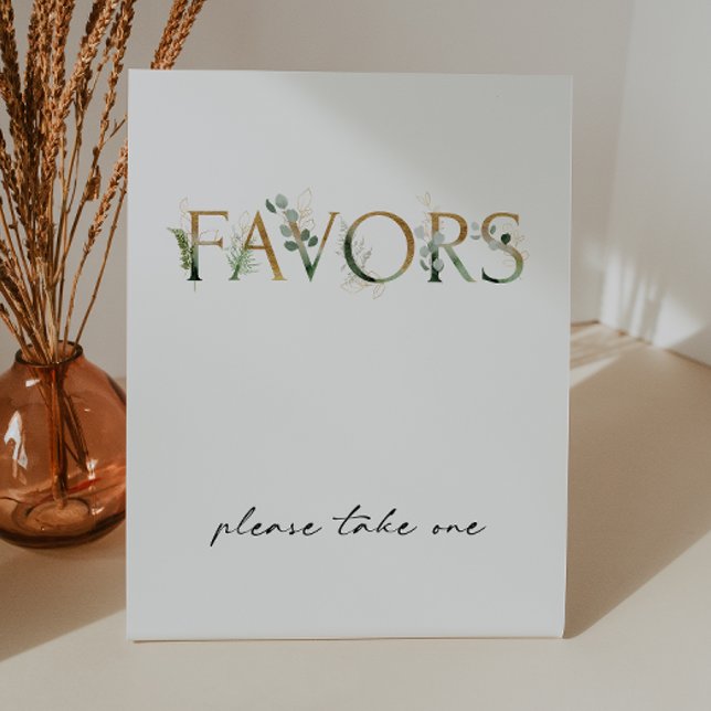 Modern Greenery and Gold Baby Shower Favours Pedestal Sign (Creator Uploaded)
