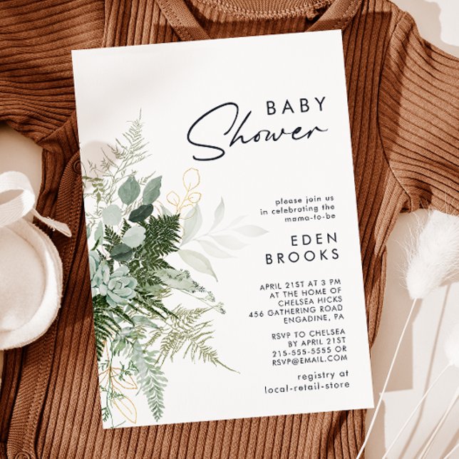 Modern Greenery and Gold Baby Shower Invitation (Creator Uploaded)