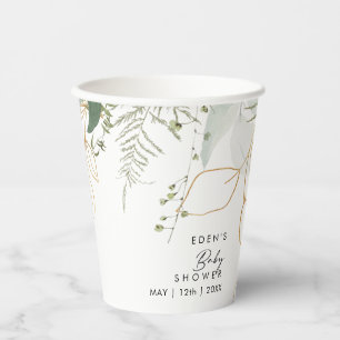 Modern Greenery and Gold Baby Shower Paper Cups