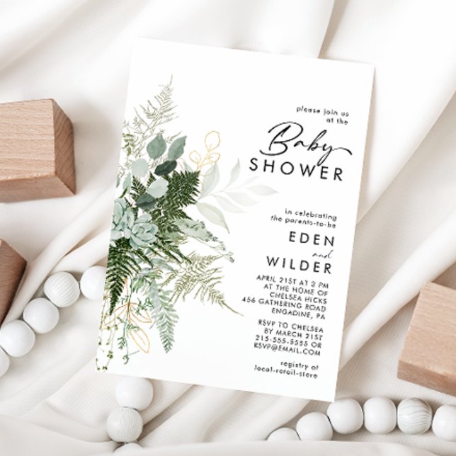 Modern Greenery and Gold Couples Baby Shower Invitation (Creator Uploaded)